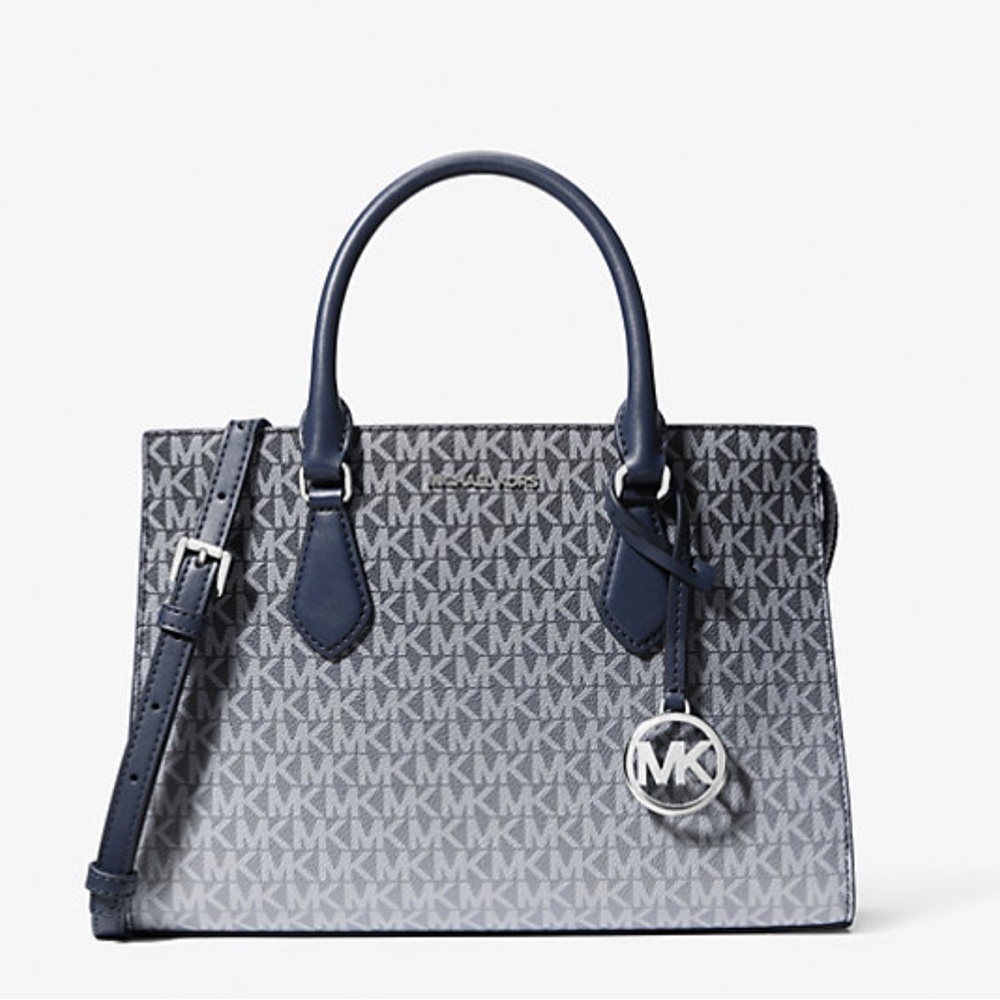 MICHAEL KORS Sheila Medium Ombré Signature Logo CZ Satchel Crossbody 
Navy 
NWT